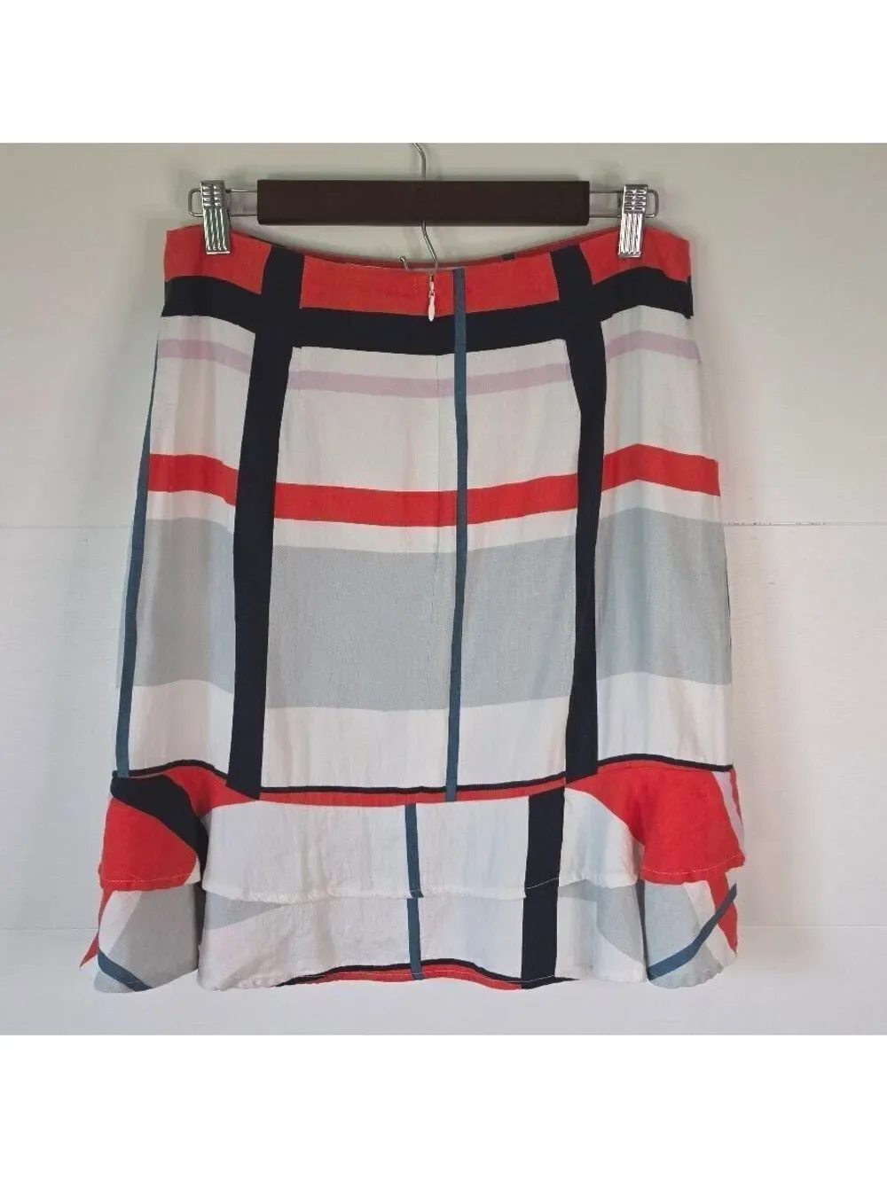 Ann Taylor Striped Linen Blend Flounce Skirt Multi-Color Geometric Sz Med, #133
